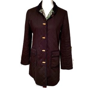 TS DIXIN COAT JACKET BLACK QUILTED GREEN PRINT LINED POCKETS Size M